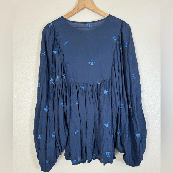 Free People Kiss From A Rose Long Sleeve Floral Embroidered Boho Blouse Small - Picture 7 of 12